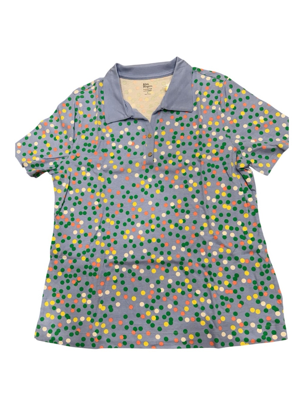 KIM ROGERS blue confetti cotton polo, Large, NWT